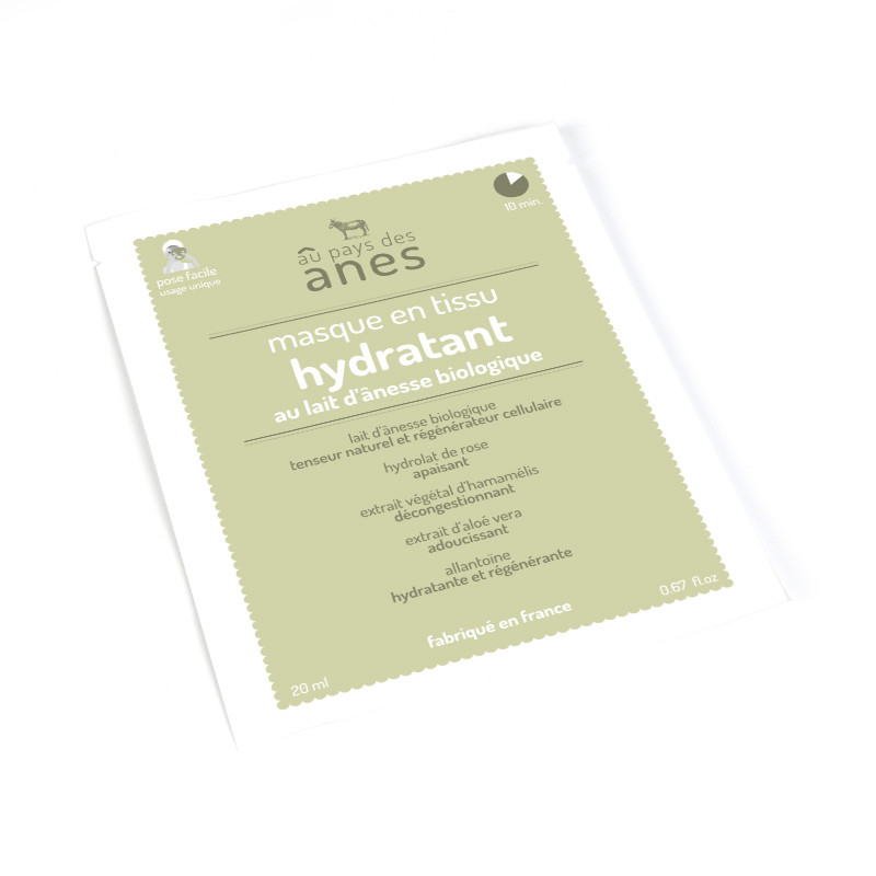 Masque Hydratant en tissu au lait d\'ânesse biologique 20 ml