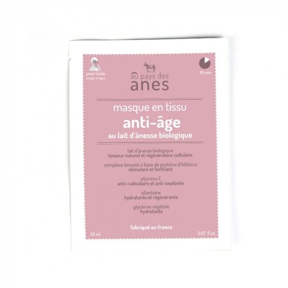 Masque en tissu au lait d'ânesse biologique Anti-âge 20 ml