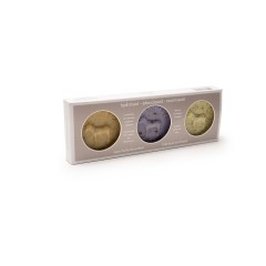 Coffret savons exfoliants ronds sans huile de palme Tilleul, Camomille, Lavande Au Pays des Ânes