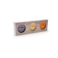 Coffret savons ronds sans huile de palme Lavande exfoliant, Amande, Fleur d’oranger Au Pays des Ânes