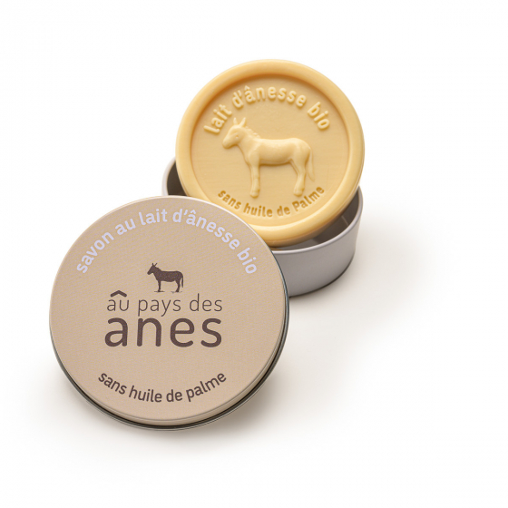 Boite à savon ronde Au Pays des Ânes beige avec savon