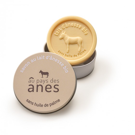Boite à savon ronde Au Pays des Ânes beige avec savon