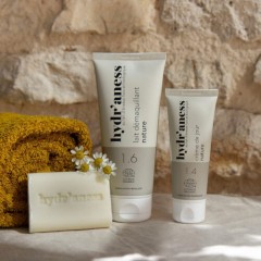 Pack cosmétiques bio crème de jour, lait démaquillant et savon Hydr'aness