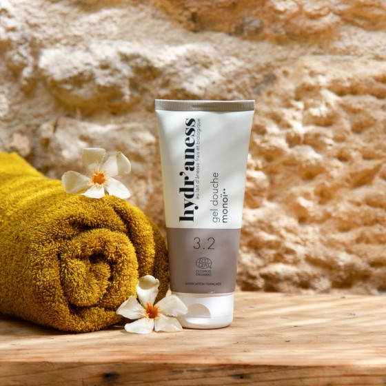 Gel douche parfumé monoï certifié bio au lait d'ânesse frais 200ml Hydr'aness