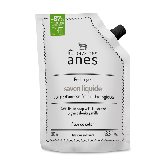 Recharge savon liquide au lait d'ânesse biologique Fleur de Coton 500ml