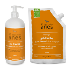 Pack gel douche au lait d'ânesse bio et sa recharge 500ml