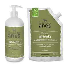 Pack gel douche Aloe Vera au lait d'ânesse bio et sa recharge 500ml