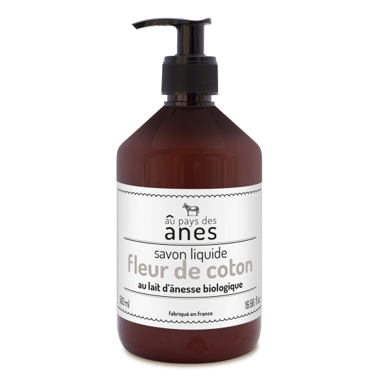 Savon liquide au lait d'ânesse biologique Fleur de Coton 500 ml Savon liquide au lait d'ânesse biologique Fleur de Coton 500 ml