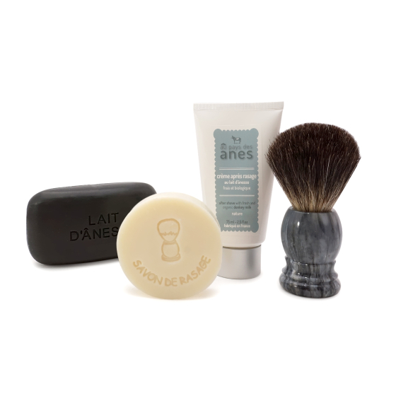 Pack homme : crème après-rasage tube, savon homme, savon à barbe et blaireau