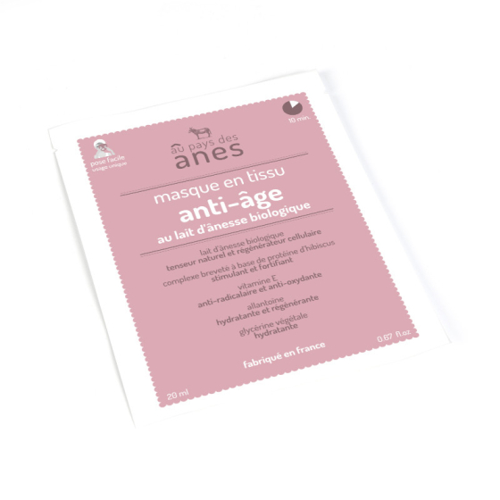 Masque Anti-âge en tissu au lait d'ânesse bio 20 ml - Carton de 10