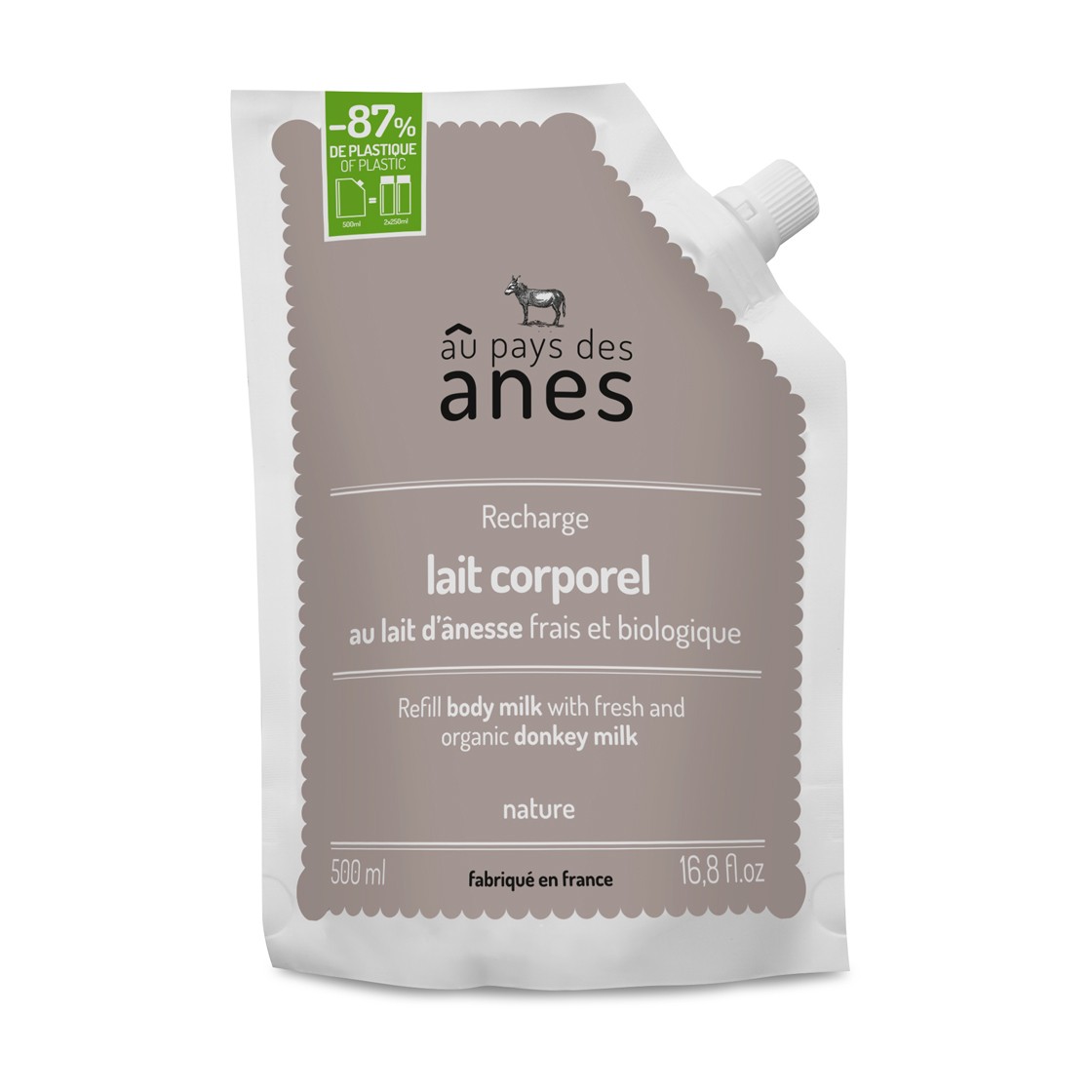 Recharge lait corporel au lait d\'ânesse frais et biologique Nature 500ml