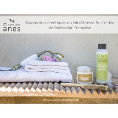 Affiche PLV savons et cosmétiques au lait d'ânesse gamme cheveux