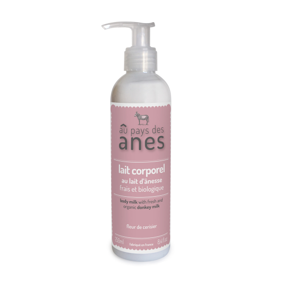 Lait corporel au lait d’ânesse frais et biologique Fleur de cerisier 250 ml Lait corporel au lait d’ânesse frais et biologique Fleur de cerisier 250 ml