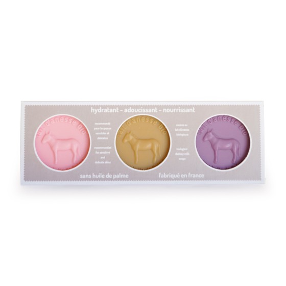 Coffret savons sans huile de palme ronds Fleur de cerisier, Karité, Violette Coffret savons sans huile de palme ronds Fleur de cerisier, Karité, Violette